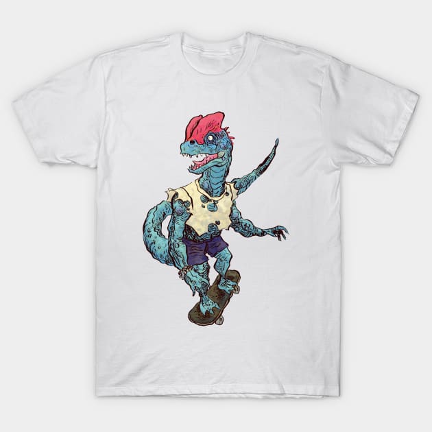 Dilophosaurus Skates T-Shirt by jesse.lonergan